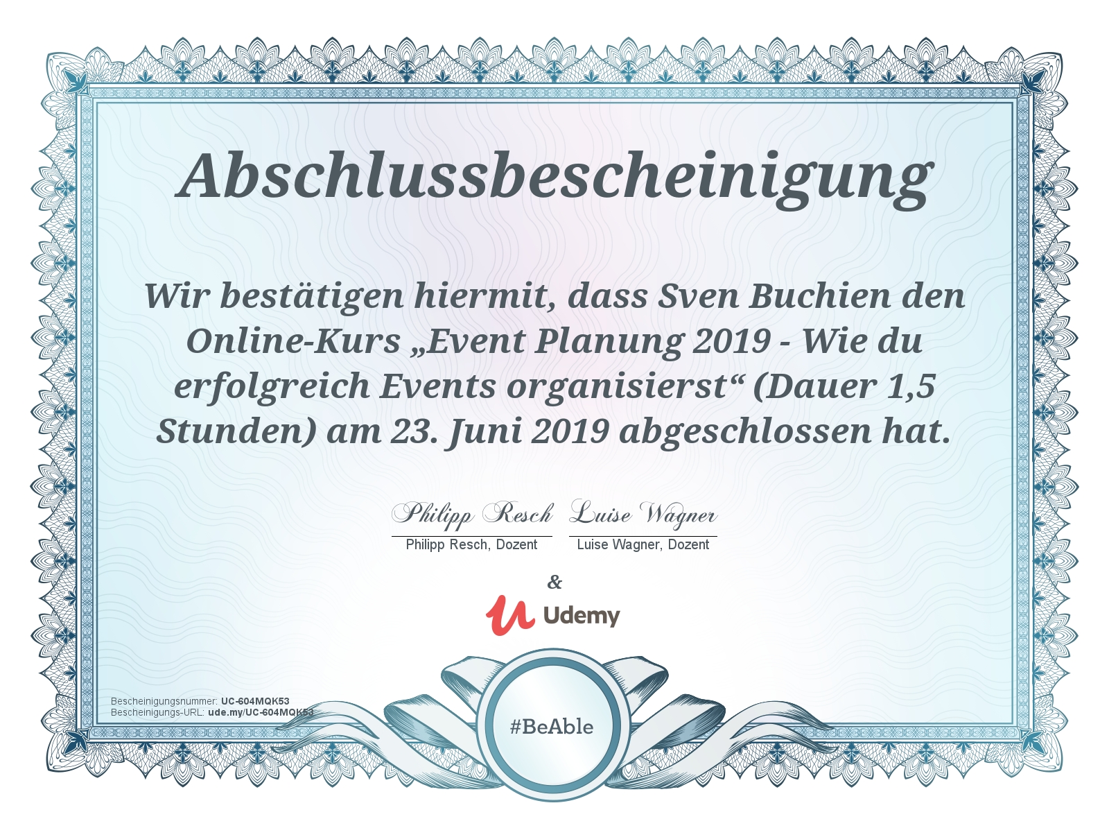 Zertifikat Event-Planer